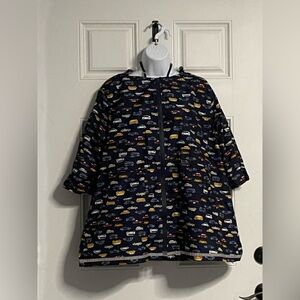 PETIT MAIN Navy AUTOMOBILES Nylon Hooded Raincoat